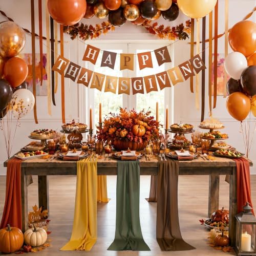 12 Pcs Thanksgiving Fall Party Decorations Boho Table Runner