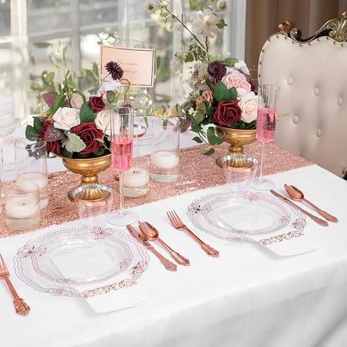Ciaell 175 Piece Rose Gold Plastic Plates for Weddings Parties