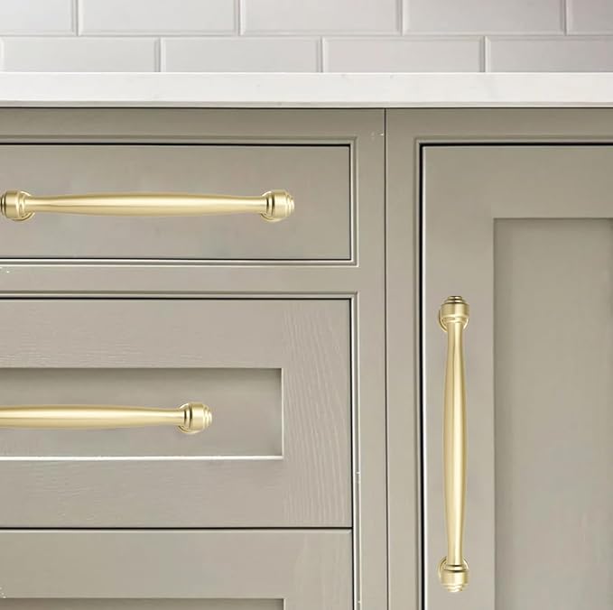 khtumeware 10 Pack 8 Inch(203mm) Brushed Gold Cabinet Pulls Matte Gold Kitchen Cabinet Handles Kitchen Cabinet Hardware for Cupboard Drawer Handles Dresser Pulls