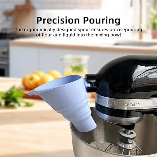 Silicone Flour Funnel for Kitchen Aid Stand Mixer, Food Grade BPA-Free Silicone Durable Funnel Fits KSM150 5-Quart Tilt-Head Mixers, Mess-Free Dishwasher Safe Baking Accessory (White)