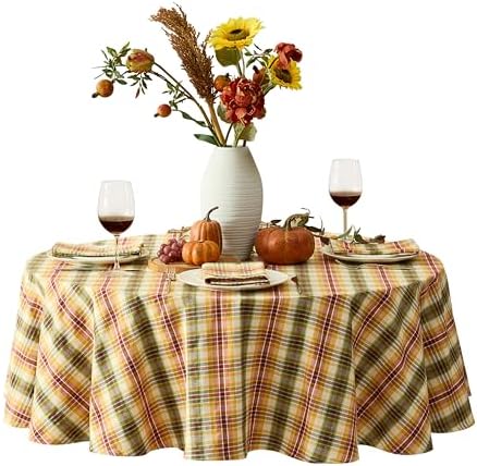 Newbridge Thanksgiving Wheatfield Plaid 70 Inch Round Tablecloth
