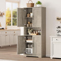 70" Kitchen Pantry Storage Cabinet, Freestanding Buffet Cabinet with Microwave Stand & 4 Door Shelves, Kitchen Hutch with Doors, Adjustable Shelves and Wine Rack,Grey.