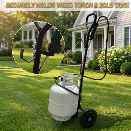 Propane Tank Dolly with Wheels, 20lb Propane Tank Cart for Weed Torch, Propane Tank Wheeled Cart for BBQ, Weed Burner, Patio Heater, Fire Pit (Torch and Cylinder Not Included)