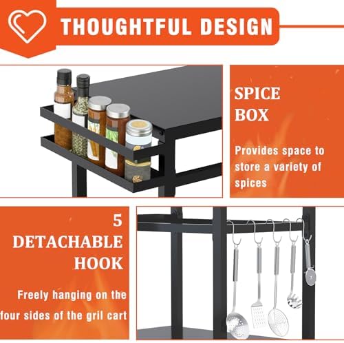 32" Double-Shelf Grill Table, Movable Grill Cart for Ninja