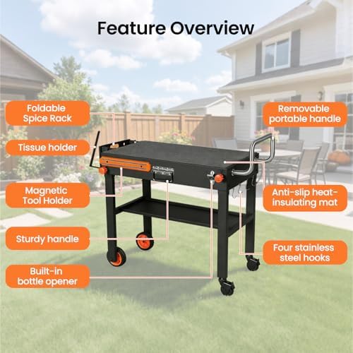 Folding Grill Table for Blackstone 17" & 22" Griddle, Portable Grill Cart