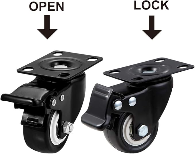 Caster Wheels, 2 inch Casters, Casters Set of 4 Heavy Duty - CLOATFET Locking Casters, Swivel Casters with Brake (Top Plate), Non Marking Black Castor Wheels for Cart Furniture Workbench