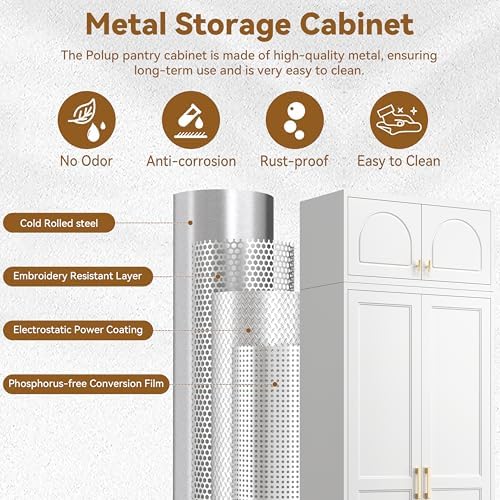 Polup Kitchen Pantry Cabinet, 86" Tall Metal Storage Cabinet with Doors