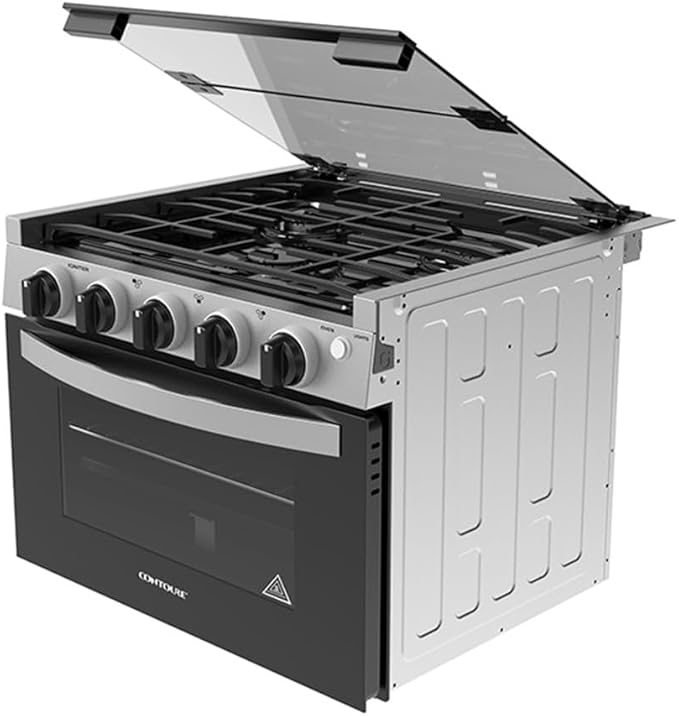 RV 3-Burner Drop-In Gas Range 17" | Black with Stainless Steel Accents | Stylish LED Knobs | Easy-Clean Oven | Propane-Powered | CSA Certified | GR-17BTC