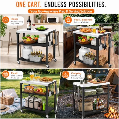 Hisencn 3-Tier Pizza Oven Table, Stainless Steel Outdoor Grill Prep Cart
