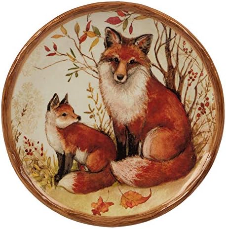 Pine Forest 6" Ceramic Canape/Luncheon Plates, Set of 4 – Woodland Animal Autumn Dishware Featuring Owl, Fox, Deer & Raccoon – Perfect for Appetizers, Desserts, Snacks & Fall Entertaining