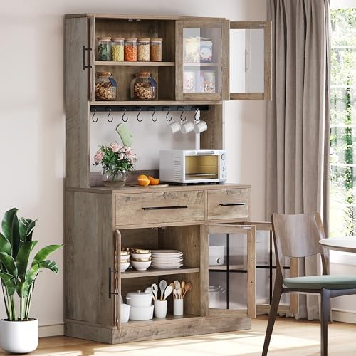 DWVO 71'' Tall Kitchen Pantry Storage Cabinet, Ivory Grey
