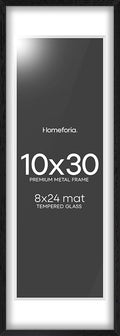 Homeforia 10x30 Black Wood Picture Frame, High End Oak 10x30 Poster Frames with Mat 8x24 Print, 10 x 30 Black Wooden Frames Matted to 8 by 24, 30x10 Panoramic Frame, Tempered Glass, Wall Kit, Set of 1