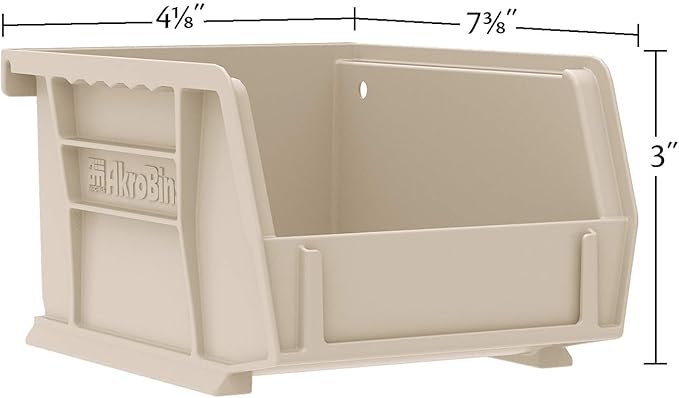 Akro-Mils 30220 AkroBins Plastic Storage Bins, Space-Saving Stackable Bins for Garage, Pantry, Craft Organization, 7-Inch x 4-Inch x 3-Inch, Stone, 24-Pack