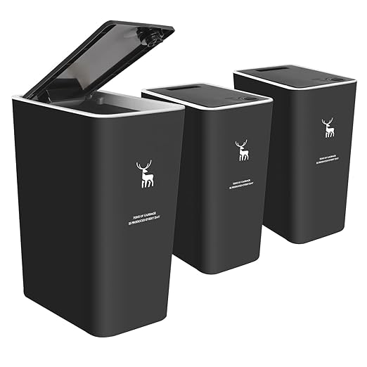 XPIY Plastic Trash Can, 12 Gallon Capacity, Black Color, Easy to Use, Prevents Spills