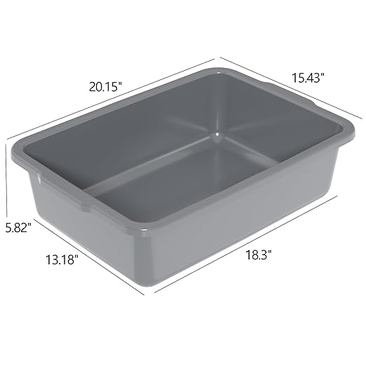 6-Pack 24 L Commercial Bus Tub, Plastic Bus Box, Gray