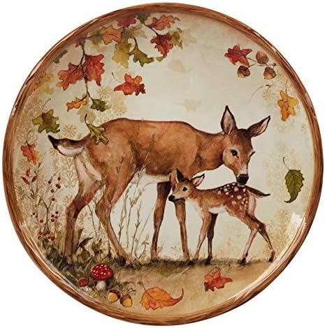 Pine Forest 8.5" Ceramic Salad/Dessert Plates, Set of 4 – Woodland Animal Autumn Plates Featuring Owl, Deer, Fox & Raccoon – Perfect for Fall Entertaining, Appetizers, or Gifts