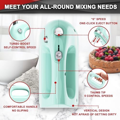Lord Eagle Hand Mixer Electric Handheld 400W 5-Speed Lightweight, Green