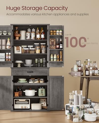 VASAGLE Pantry Cabinet, Freestanding Tall Cupboard with a Drawer
