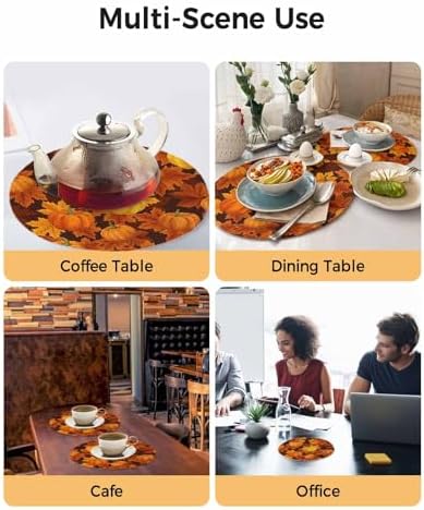 Fall Round Placemats Set of 8 Thanksgiving Orange Harvest Pumpkin Place Mats Washable Woven Placemat Autumn Maple Leaf Circle Braided Table Mat for Kitchen Dining Holiday Party Fall Decor 15 Inch