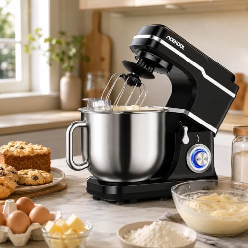 Takywep 10-Speed Stand Mixer, 7.5 Quart Tilt-Head Electric Kitchen Mixer with Stainless Steel Bowl, 660W Baking Mixer with Dough Hook, Beater, Whisk & Splash Guard for Bread, Cakes & Cookies