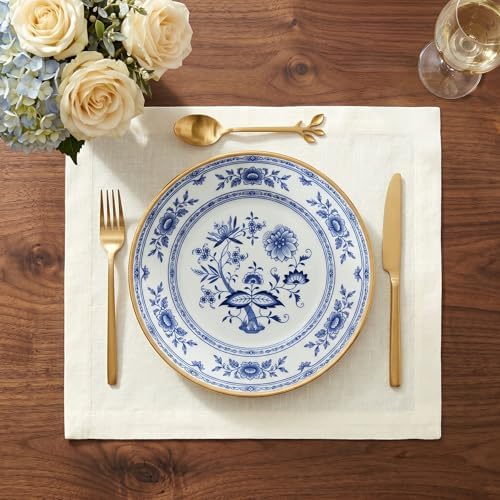 Solino Home 100% Linen Woven Placemats Ivory, Fete 14 x 19 in, Set of 4