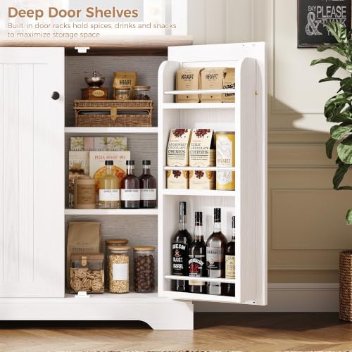 IRONCK Farmhouse Kitchen Pantry Cabinet with Microwave Stand