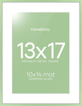 Homeforia 13x17 Picture Frame Sage Green, High End Metal 13x17 Poster Frames with Mat 10x14 Photo, 13 x 17 Sage Green Frame Matted to 10 by 14 Art, 17x13 Thin Frame, Tempered Glass, Wall Kit, Set of 1
