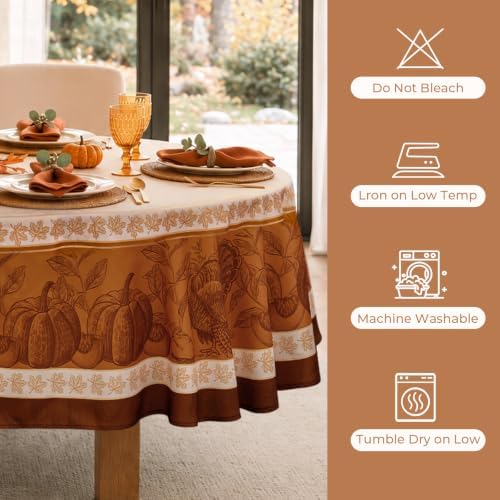 Romanstile Thanksgiving Design Oval Tablecloth 60 x 84 Inch, Orange