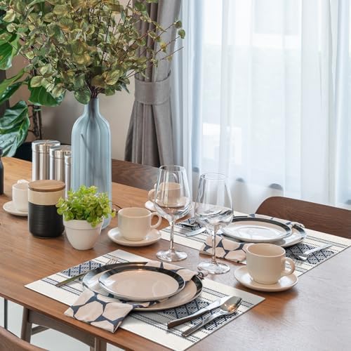ADRIMER Placemats Set of 6, Boho Table Mats Cotton Blend, Durable Cloth Table Placemats Machine Washable, Rustic Place Mats for Dining Kitchen Table, 14 x 18 Inch, Blue