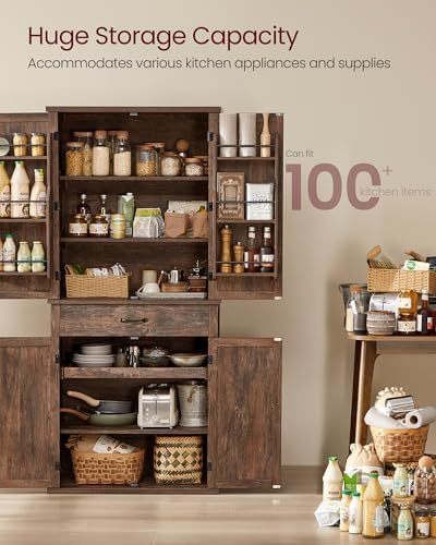 VASAGLE Pantry Cabinet, Freestanding Tall Cupboard with a Drawer