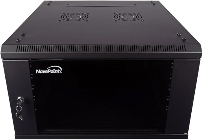 NavePoint 6U Server Cabinet Wall Mount Rack Enclosure Includes 2 Fans, Locking Glass Door, Removable Side Panels – 6U Network Cabinet 23.6” Deep, 19 Inch Server Rack for IT and A/V Equipment