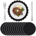 Set of 12 Black Cotton Placemats 15 Inch Round Scalloped Placemats,