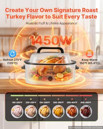 VEVOR Electric Roaster Oven, 22 Qt, Turkey Roasting Pan, White, Viewing Lid