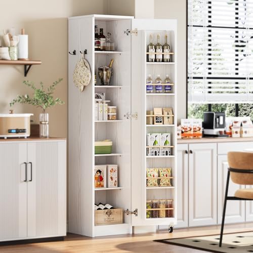 IRONCK Narrow Kitchen Pantry Cabinet, 72" H,Slim for Small Place, White
