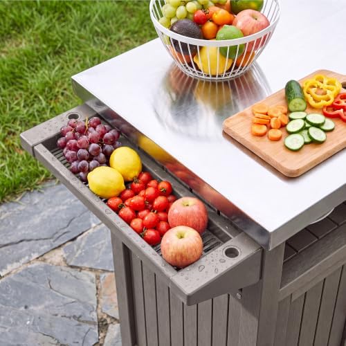Fancyango Rolling BBQ Prep Cart – Outdoor Grill Table with Wheels-Grey