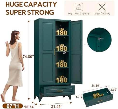 UNICOLY 75" Kitchen Pantry Cabinet,Metal Storage Cabinet with Drawer,