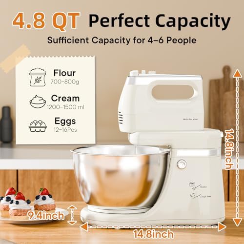 4.8QT 2-in-1 Stand Mixer, White