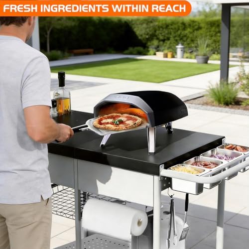 Pizza Oven Table, Grill Cart Table for Blackstone Griddle Pit Boss Portable Grill Tabletop Smoker Outdoor Pizza Oven Stand Fits Ninja, Cuisinart, Gozney, Outside Cooking BBQ Prep Table Station