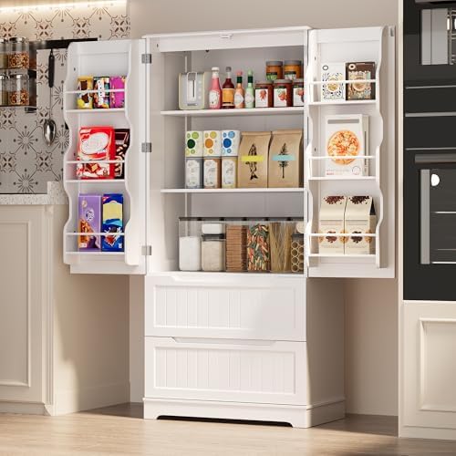 Gizoon 63" Kitchen Pantry Cabinet with Drawers for Dining Room, White