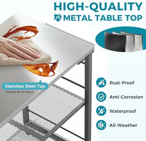 Ciokea Folding Outdoor Grill Cart with Wheels, 3-Shelf Grill Table with 27x18IN Stainless Steel Top, Rolling Pizza Oven Stand, Metal Portable Cart for BBQ Patio Camping (Grey)