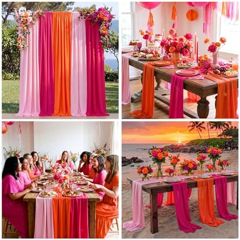 9 Pcs Pink and Orange Sunset Party Decorations Table Runner