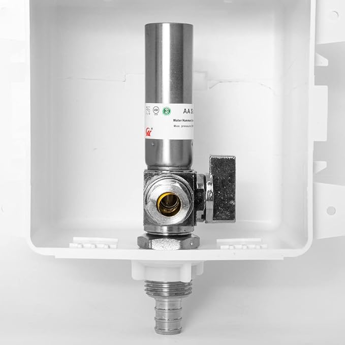 EFIELD Pex Pre-assembled Dishwasher Outlet Box, 1/2-Inch Barb Crimp Pex F1807 Inlet with Installed 1/4-Turn Stop Angle Valve, Copper Water Hammer Arrestor, Chrome Plated,(DW010)
