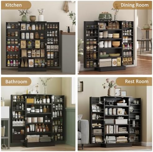 HOMCOM 41" Kitchen Pantry Storage Cabinet 12 Door Shelves Black