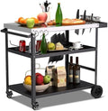 Spurgehom Outdoor Grill Cart, Pizza Oven Stand Table with Wheels
