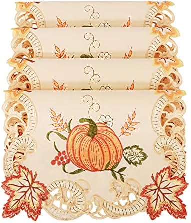 Simhomsen Embroidered Thanksgiving Harvest Pumpkins Table Runners for Autumn or Fall Decorations (13× 19 Inch Set of 6)