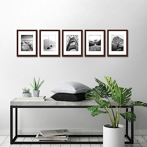 Americanflat 9x12 Picture Frame with Polished Plexiglass - Set of 5 - Use as 6x8 Frame with Mat or Display 9x12 Photo Without Mat - Galleria Collection - Picture Frames for Wall Display - Mahogany
