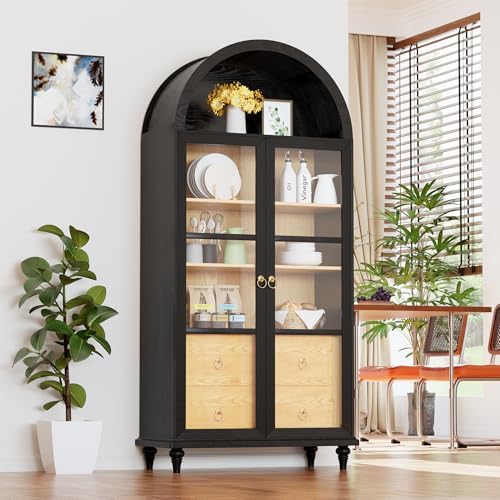 Shahoo 71" Tall Arched Kitchen Pantry, Kitchens Storage Cabinets with 2 Large Drawers and Adjustable Shelves, for Kitchen, Dining Room, Bathroom,Living Room, Black