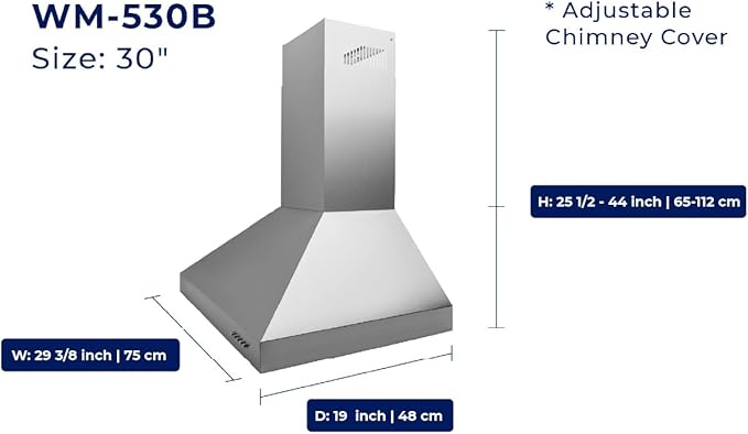 Hauslane Wall Mount Range Hood 30 Inch | Stainless Steel Wall Chimney | 6” Duct/Ductless Convertible, Strong Suction, Six-layer Aluminum Filters, Changeable LED Lamps, Stove Kitchen Vent Hood