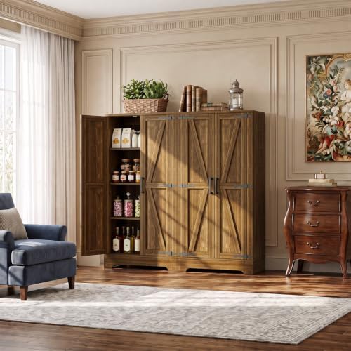 Unikito Kitchen Pantry Cabinet with Adjustable Shelves, Weathered Brown