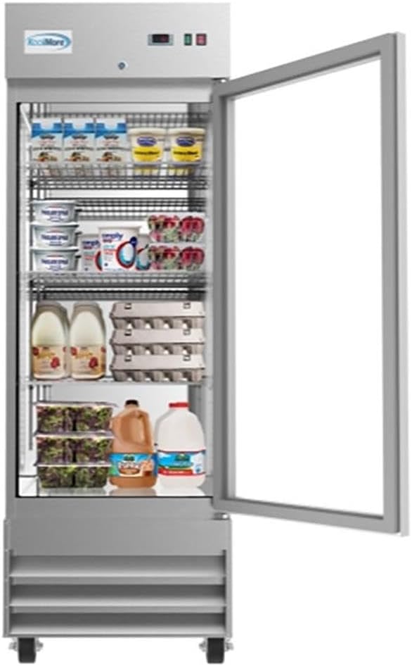 Pemberly Row 29" 1 Glass Door Steel Reach-in Refrigerator Cooler in Silver